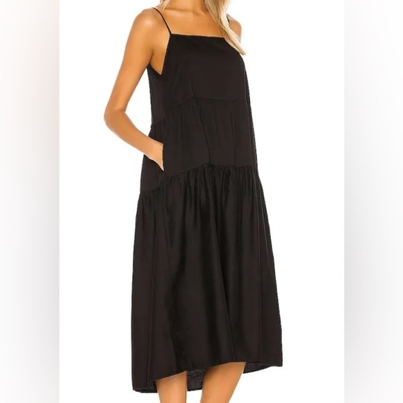 Enza Costa Dresses & Skirts - Enza Costa Black Tiered Cotton Midi Dress Size 1 (Small) Minimalist Spaghetti St